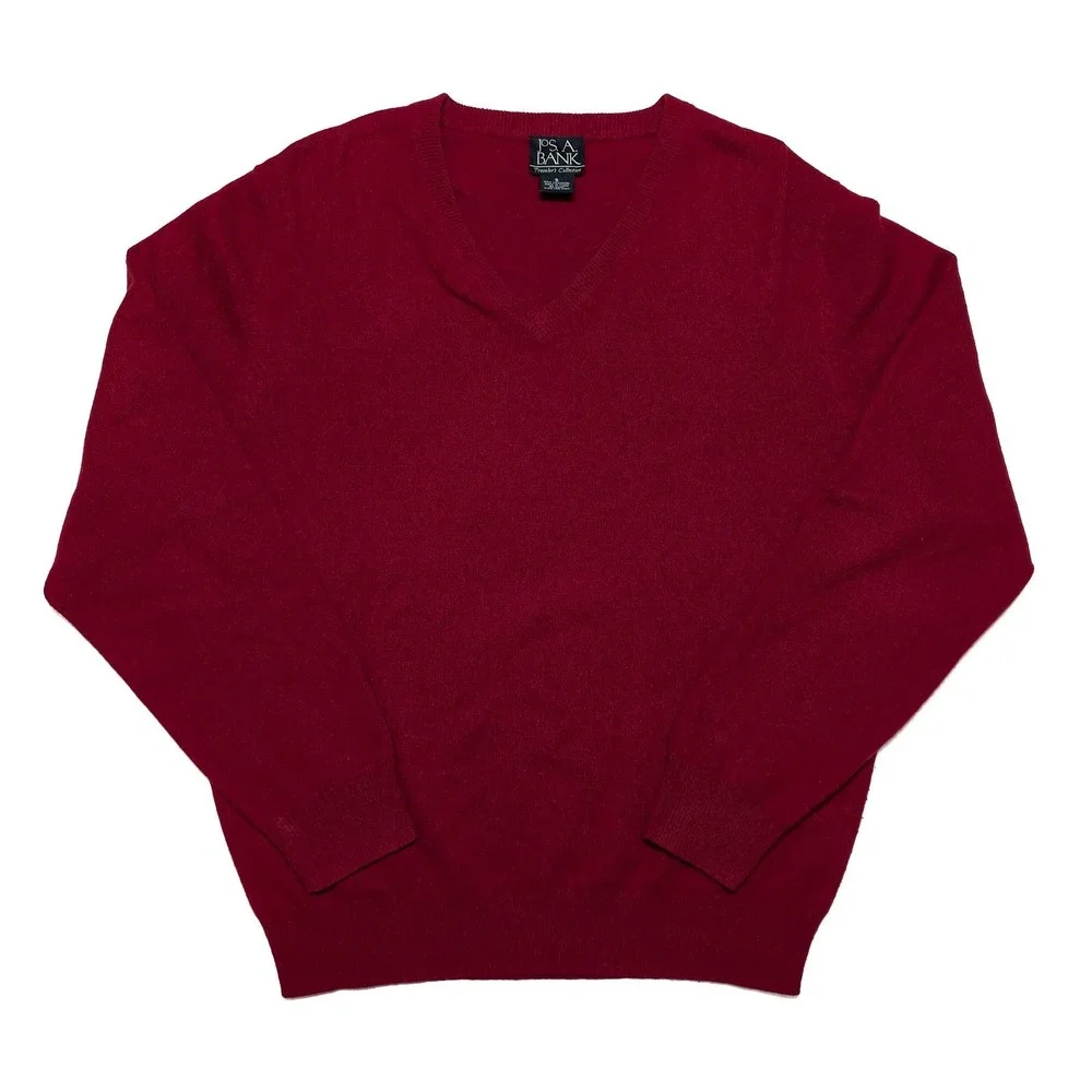 JOS A BANK 100% Cashmere Sweater Men's Small S Crewneck Red ~ Flaws
